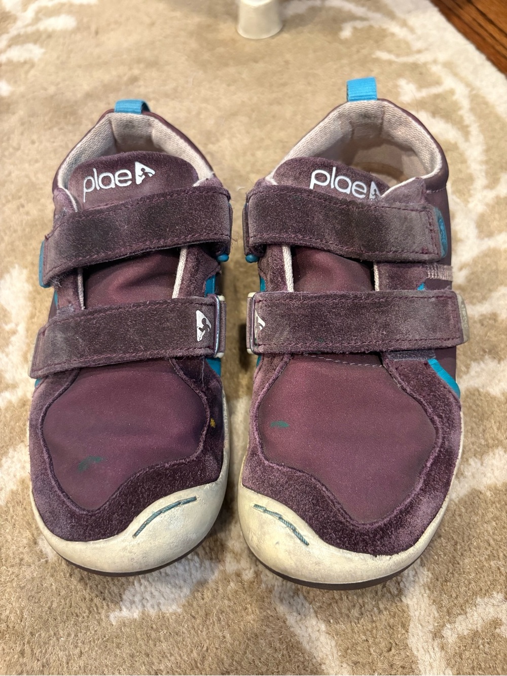 PLAE Ty Kids Double-Strap Sneakers in Plum with Blue Accents Size 13